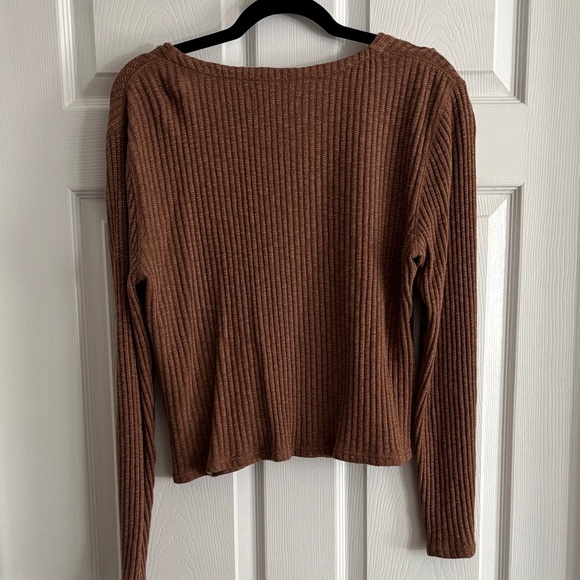 Brown Ribbed Button-Up Sweater - Picture 3 of 3